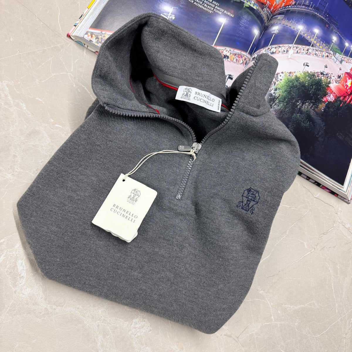 BRUNELLO HALF ZIP JUMPER - GREY