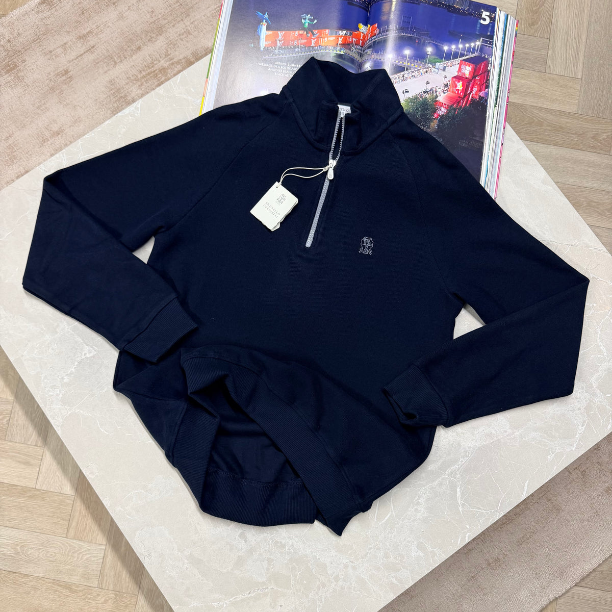BRUNELLO HALF ZIP JUMPER - NAVY
