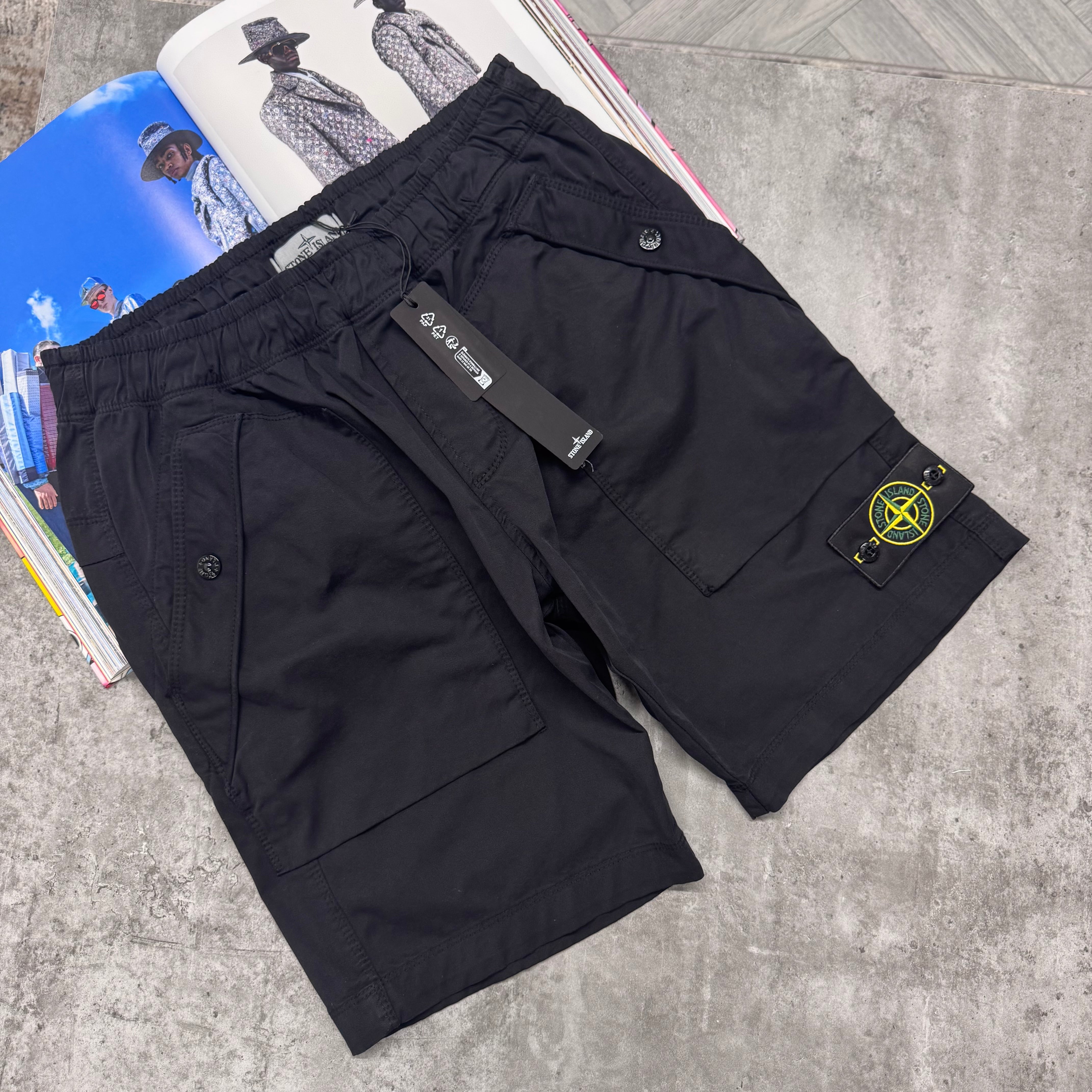 SI BUTTON POCKET CARGO SHORTS - BLACK