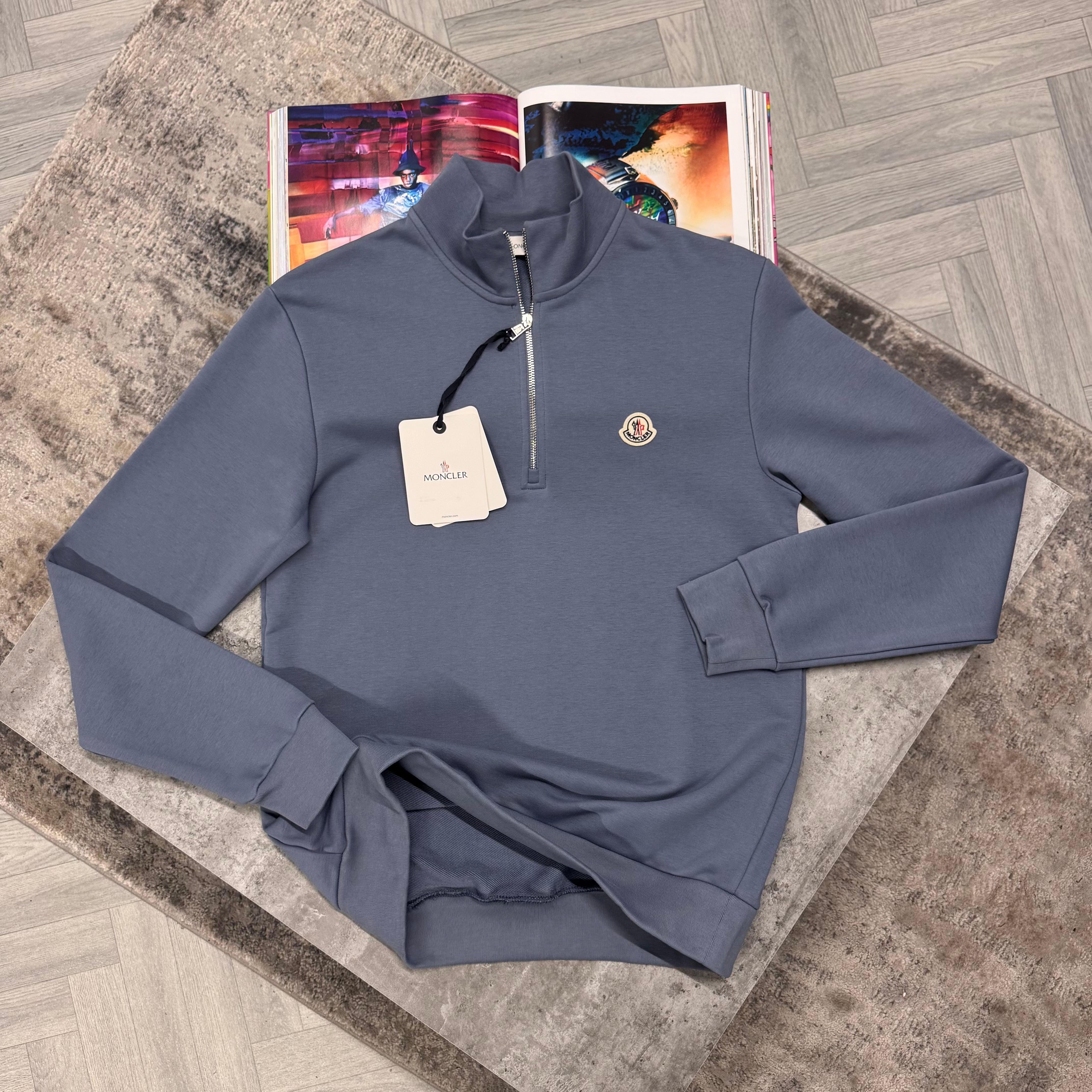 MNCLR LOGO HALF ZIP JUMPER - PALE BLUE