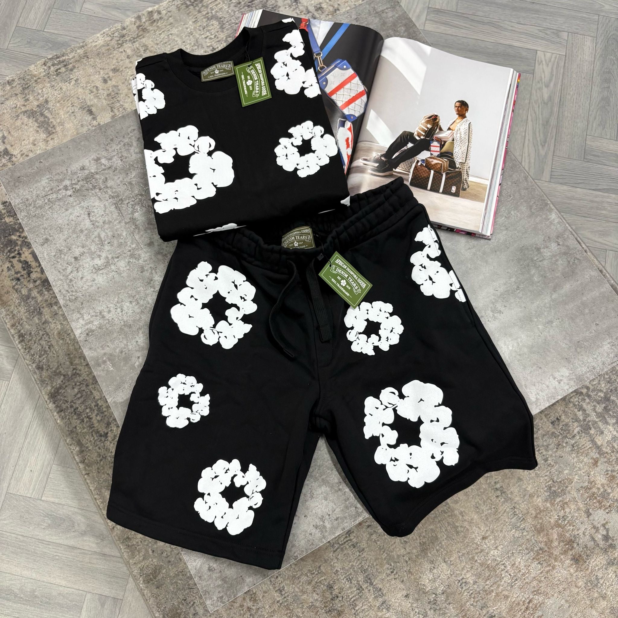 DENIM T T SHIRT & SHORTS - BLACK