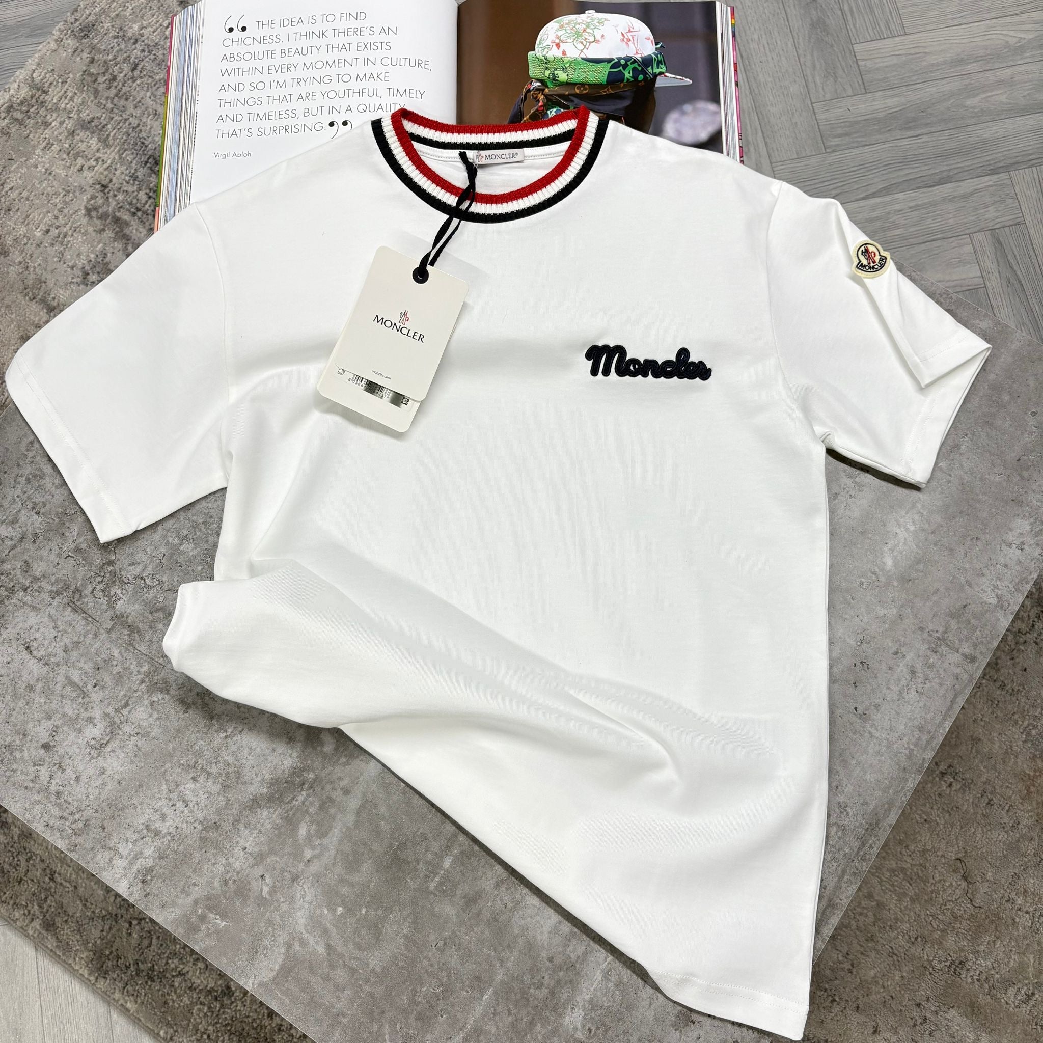 MNCLR STRIPED COLLAR T SHIRT - WHITE