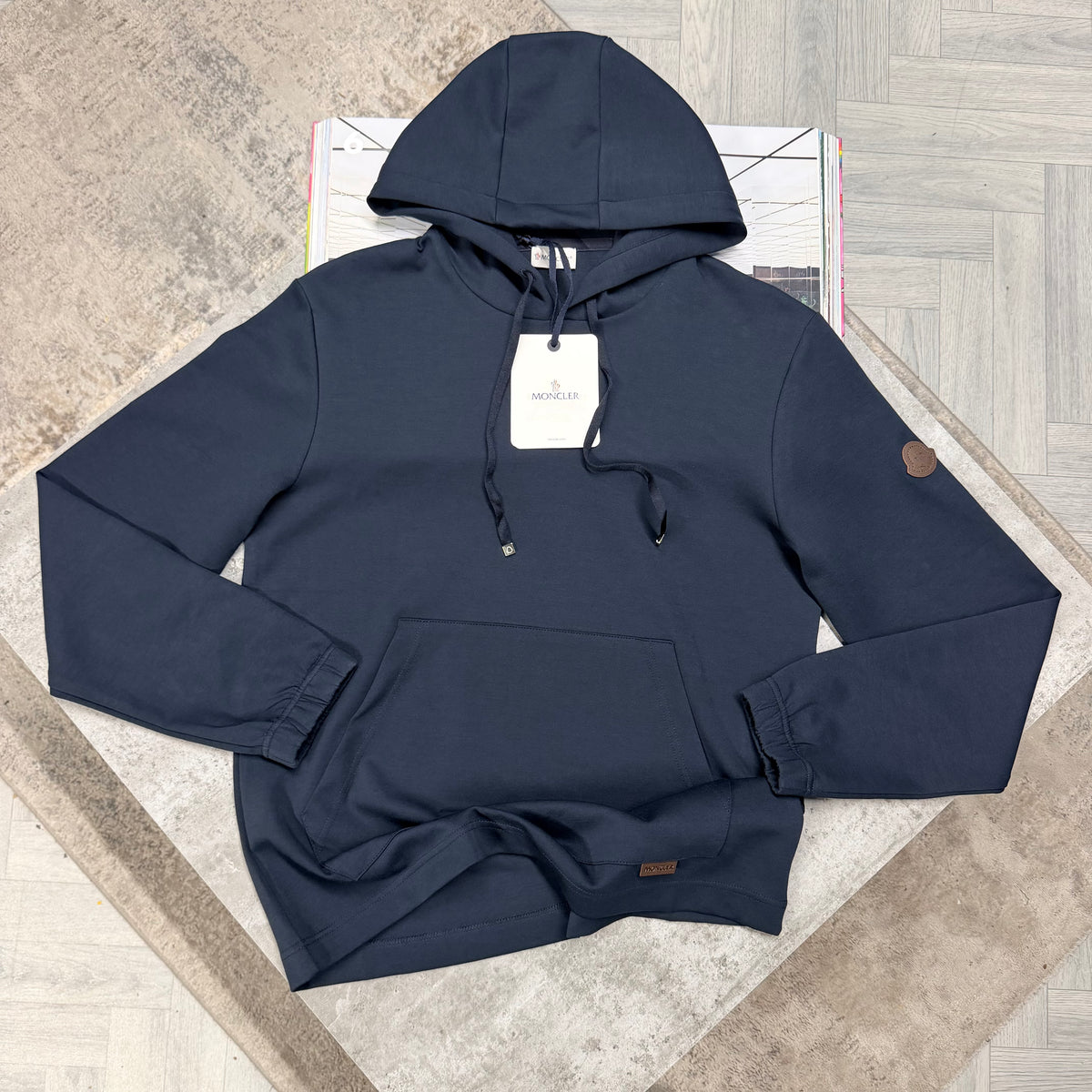 MNCLR LEATHER LOGO HOODIE - NAVY