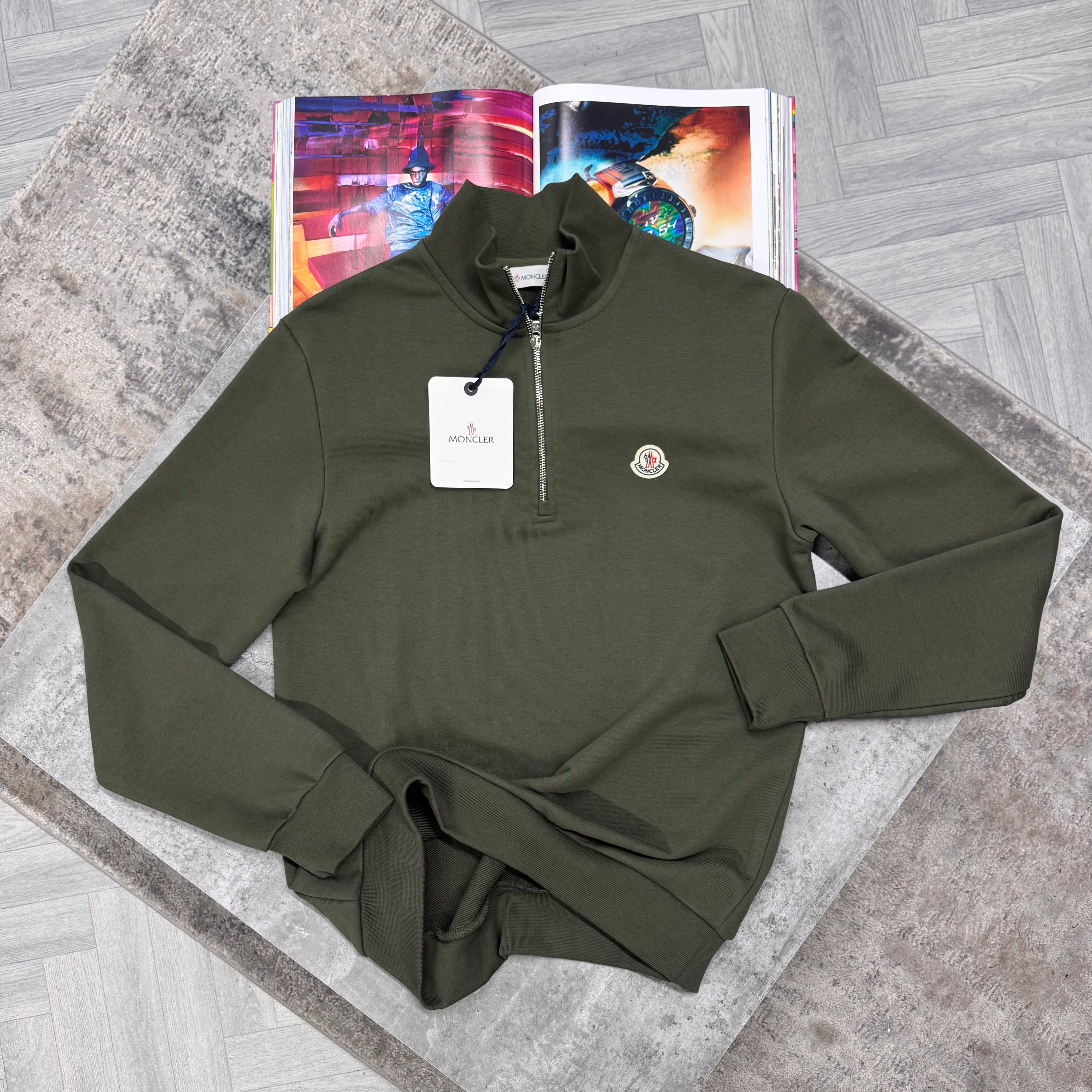 MNCLR LOGO HALF ZIP JUMPER - KHAKI