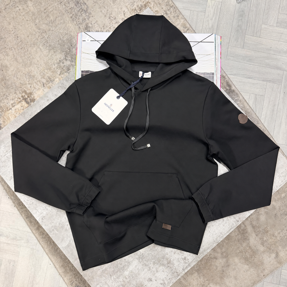 MNCLR LEATHER LOGO HOODIE - BLACK