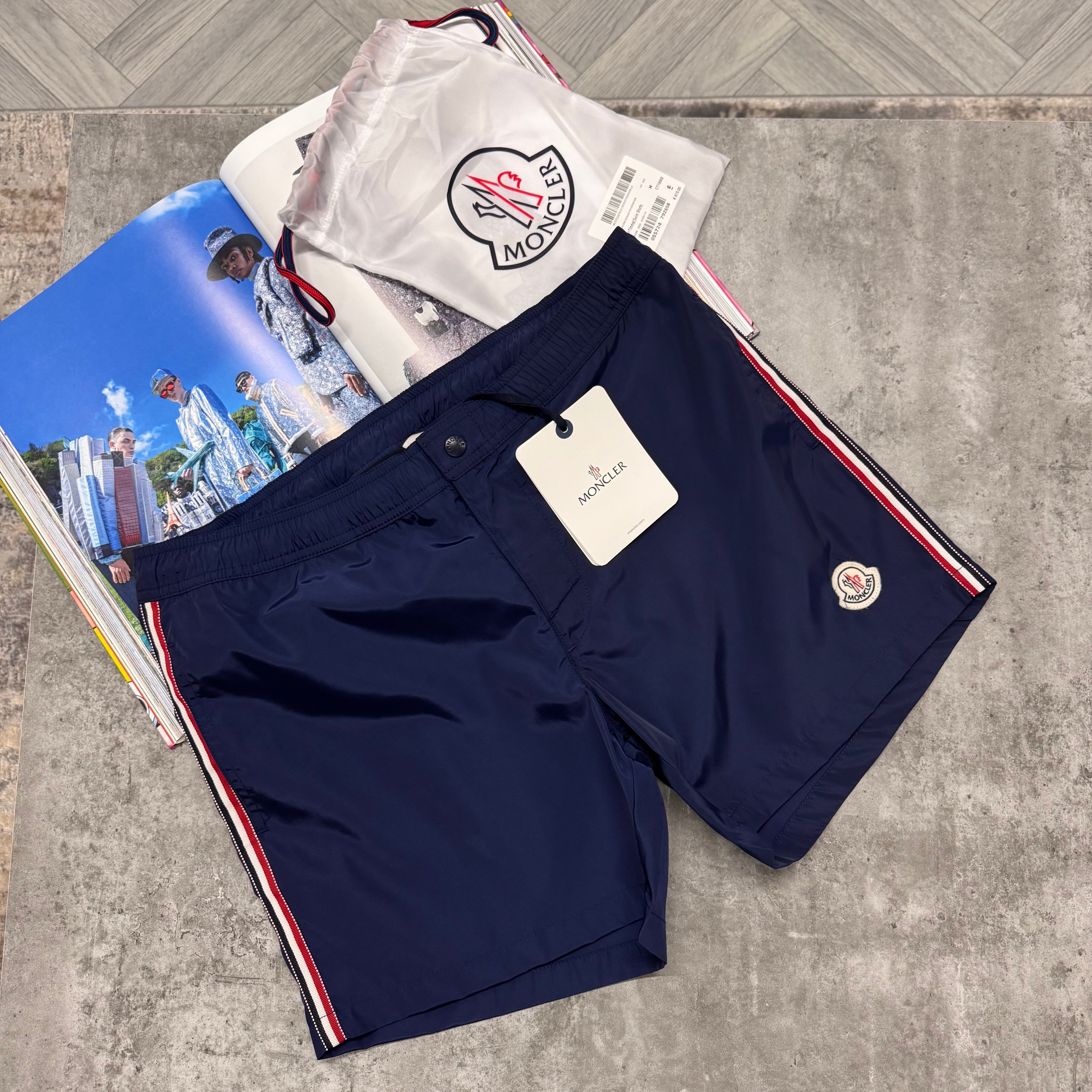 MNCLR STRIPED BAGGED SWIMS - NAVY