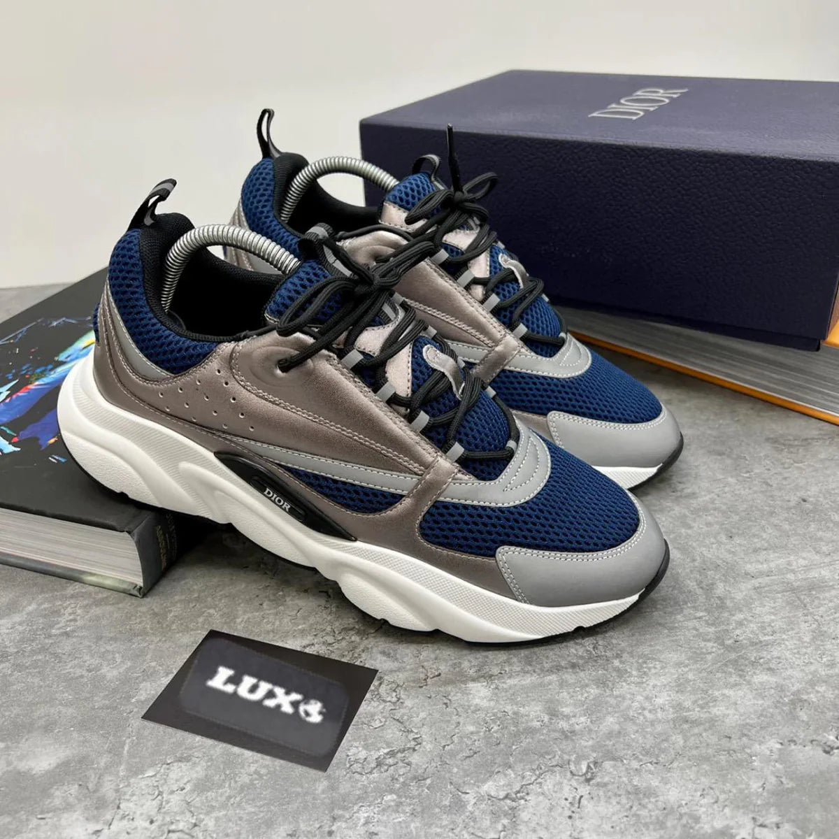DIOR B22 TRAINERS SILVER NAVY UK 6