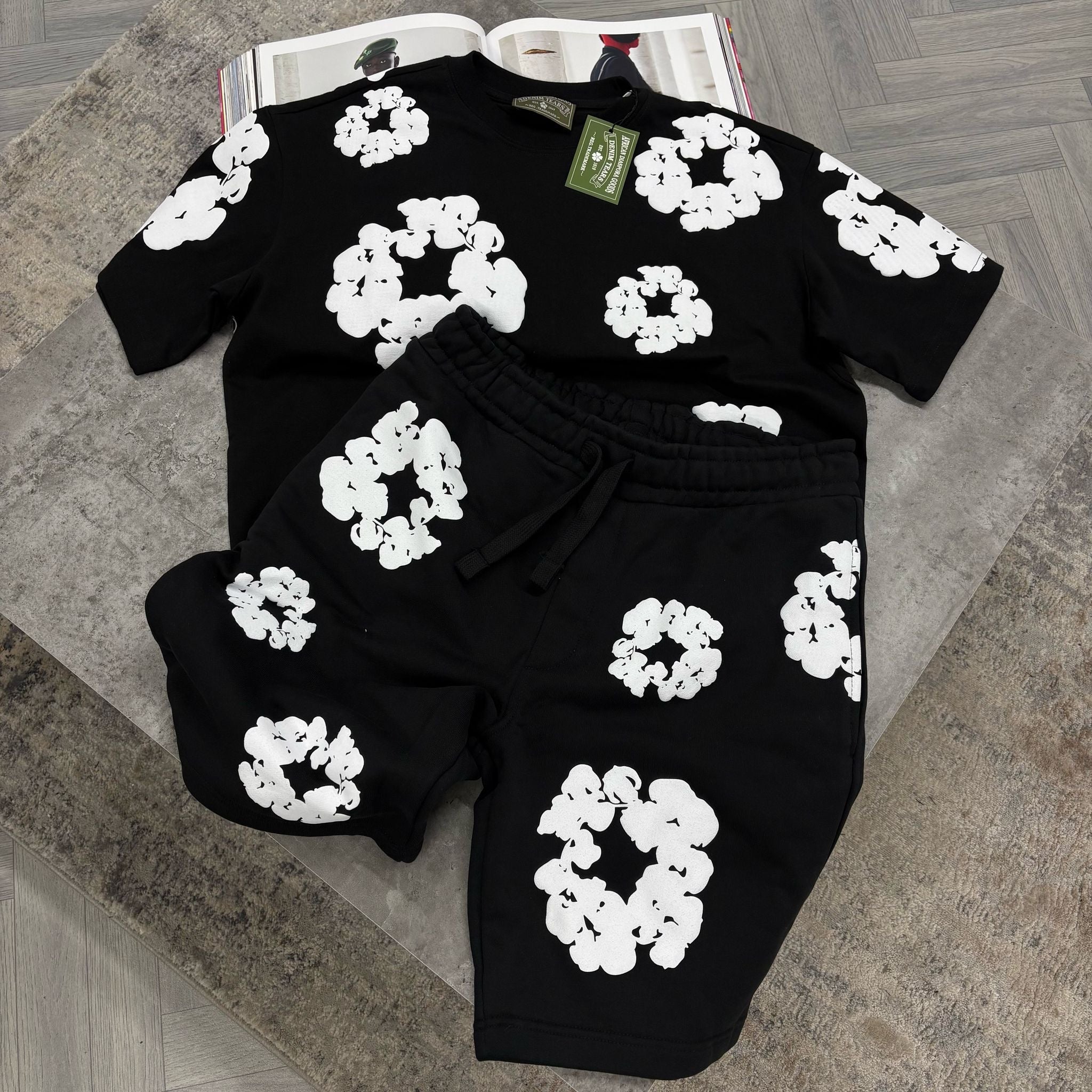 DENIM T T SHIRT & SHORTS - BLACK
