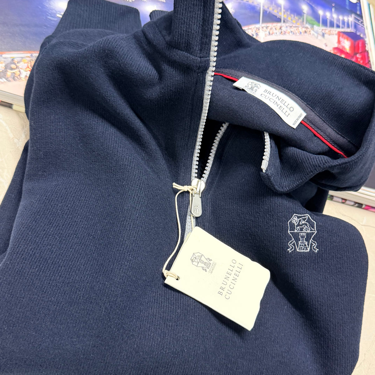 BRUNELLO HALF ZIP JUMPER - NAVY