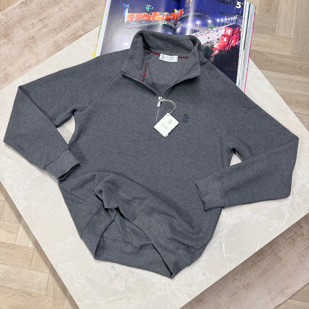 BRUNELLO HALF ZIP JUMPER - NAVY