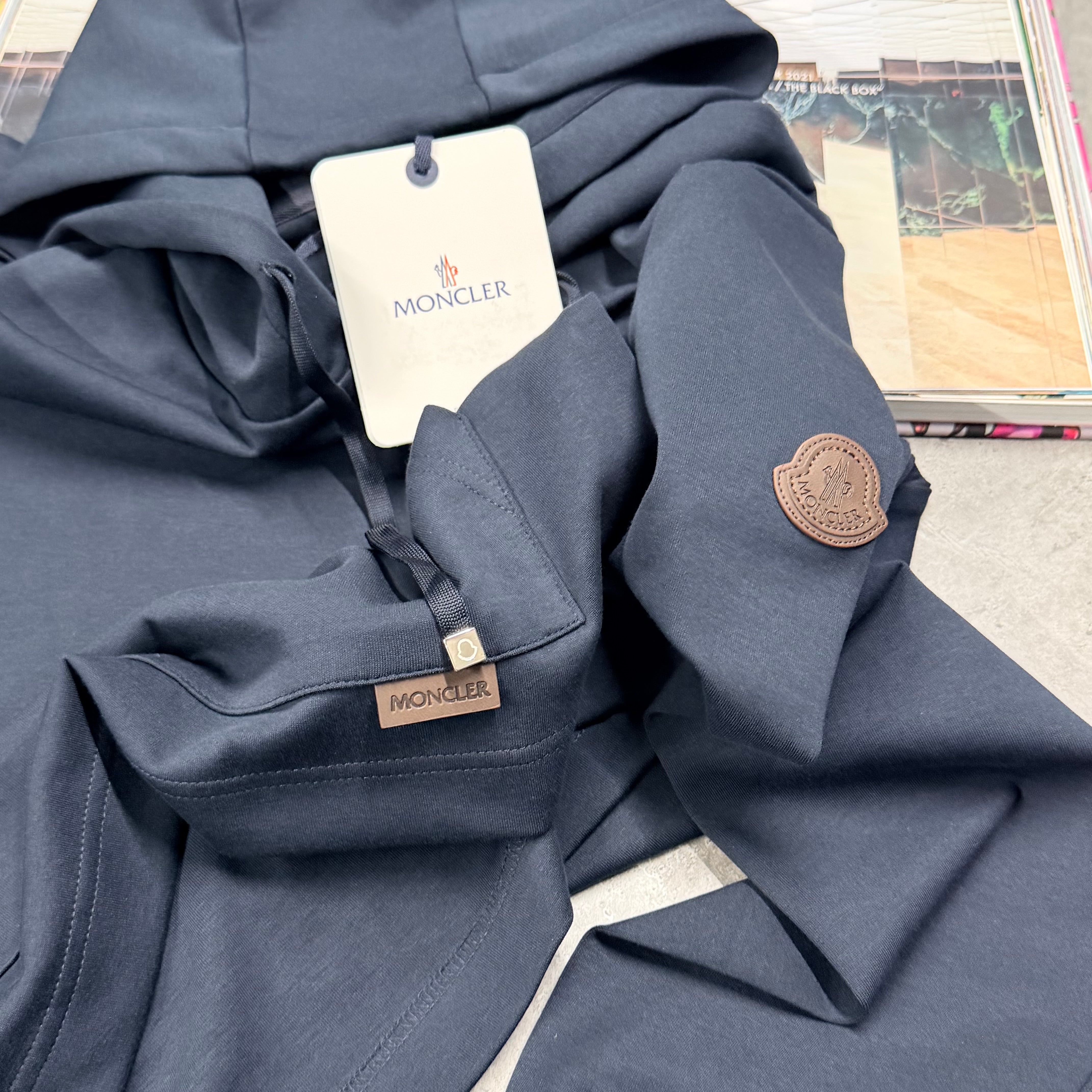 MNCLR LEATHER LOGO HOODIE - NAVY